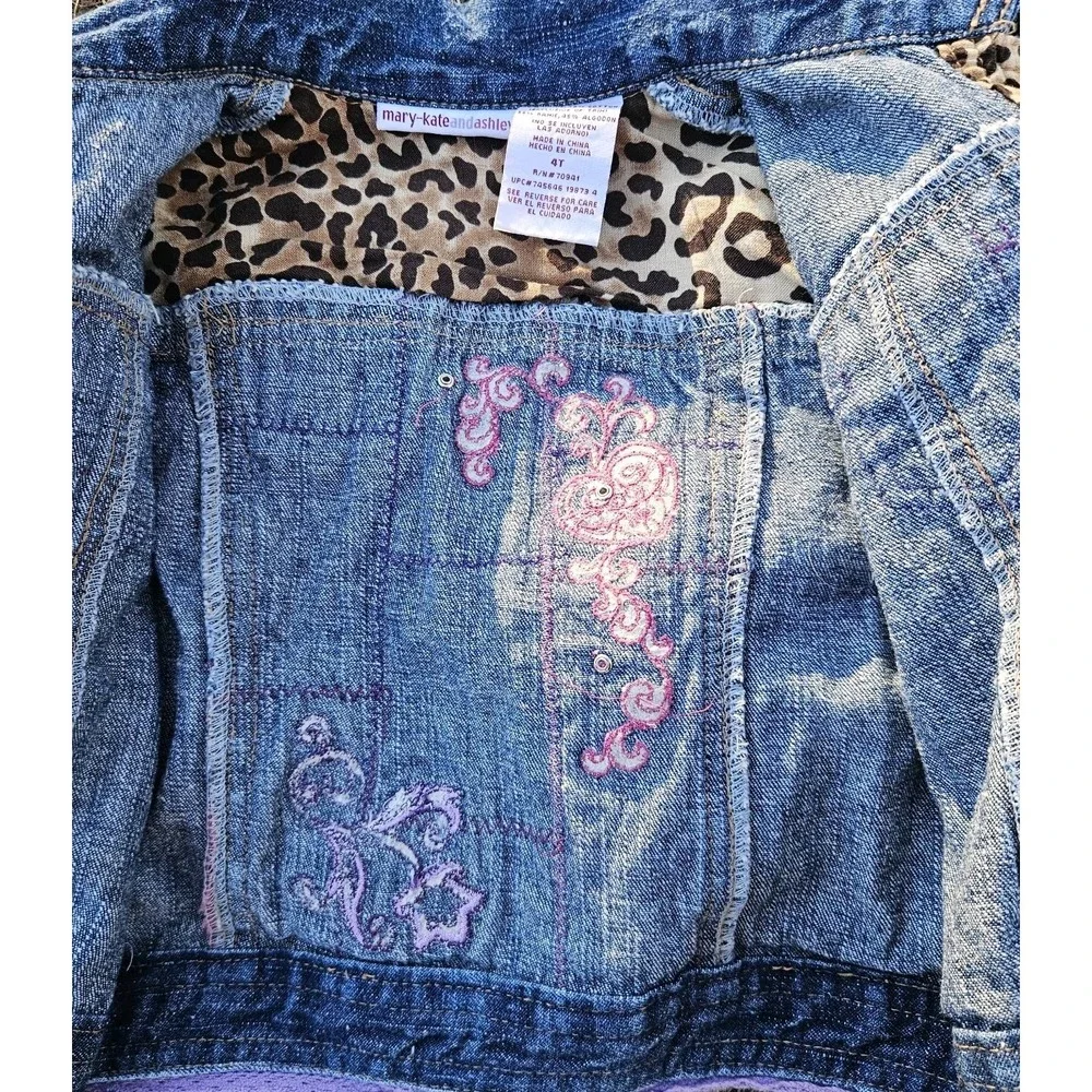 Vintage Y2K Mary‎ Kate Ashley Denim Patchwork Embroidered Girls Jacket Velvet 4t
